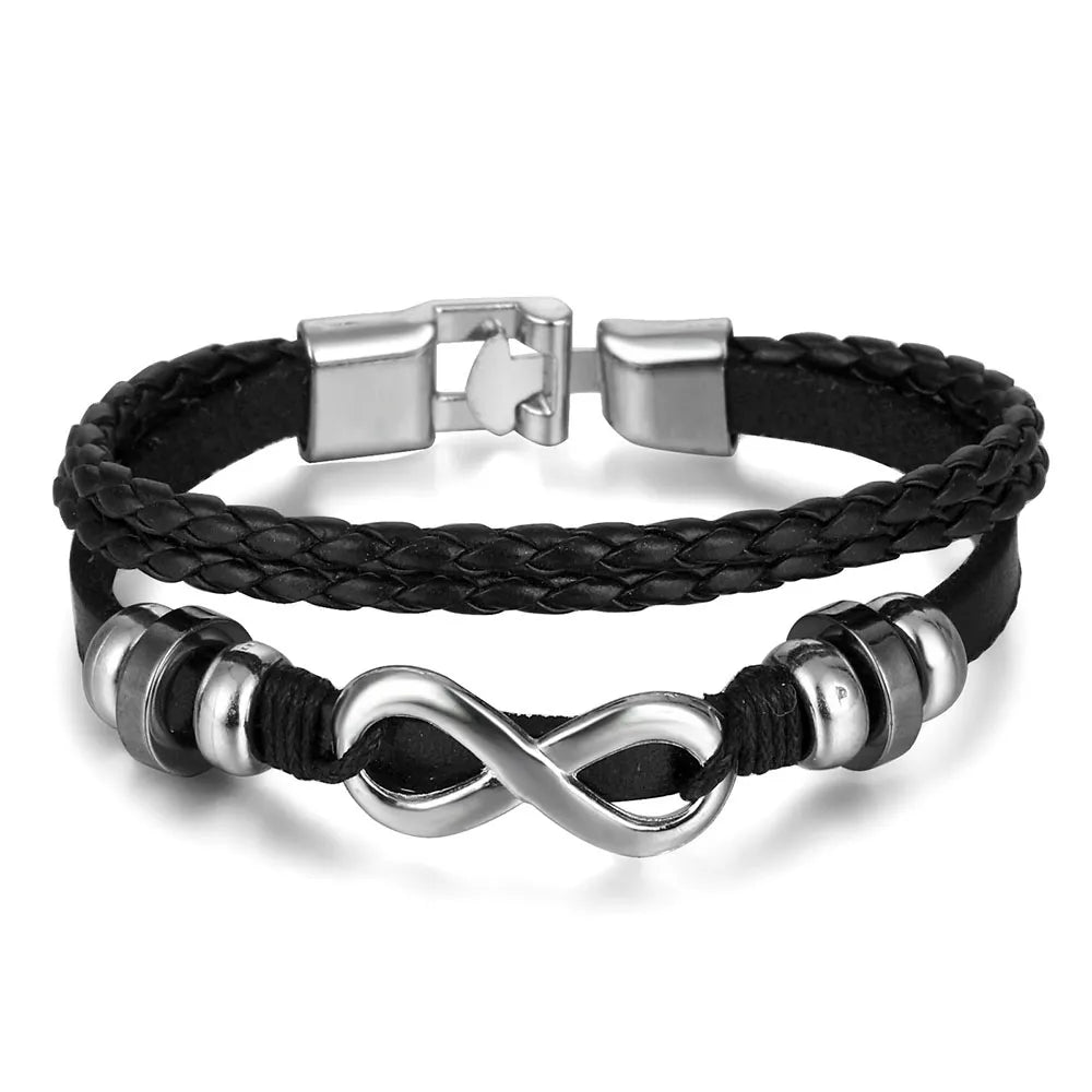 Pulseira masculina boho chic liga de zinco e couro - Cuidarte Integral