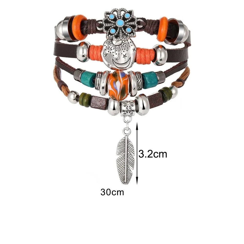 Pulseira masculina boho chic liga de zinco e couro - Cuidarte Integral