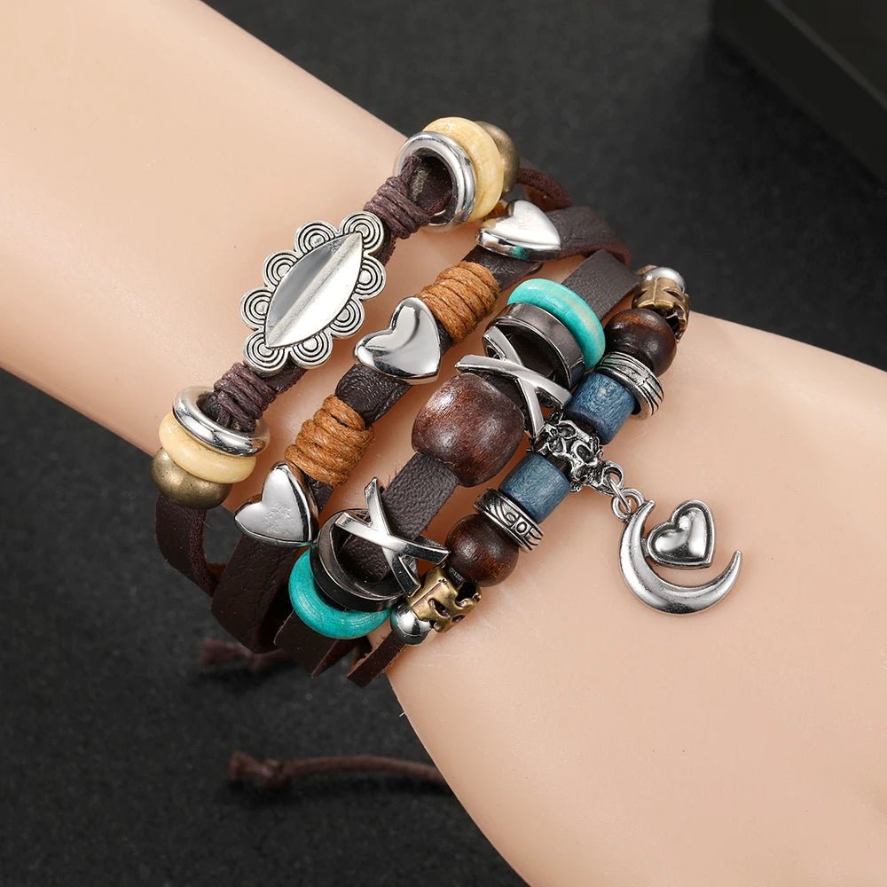 Pulseira masculina boho chic liga de zinco e couro - Cuidarte Integral