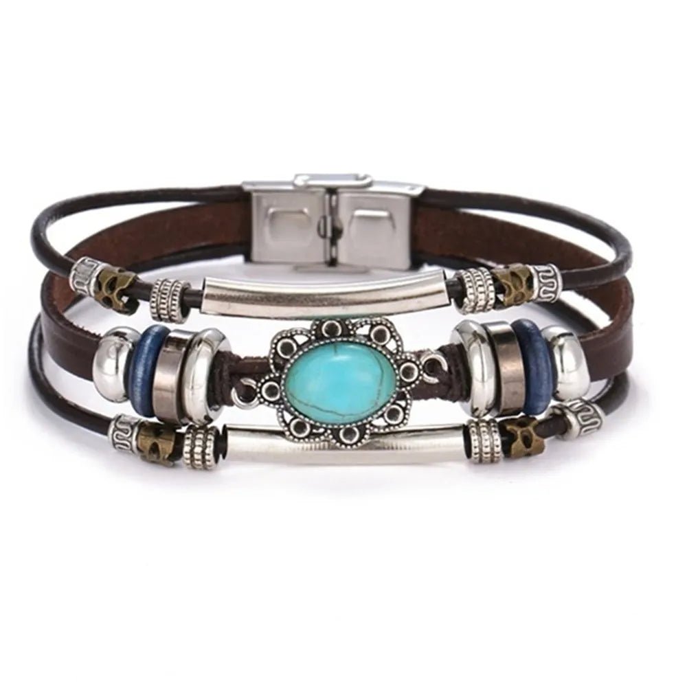 Pulseira masculina boho chic liga de zinco e couro - Cuidarte Integral