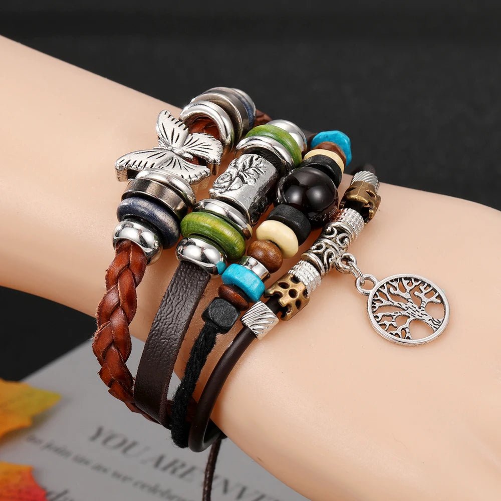 Pulseira masculina boho chic liga de zinco e couro - Cuidarte Integral
