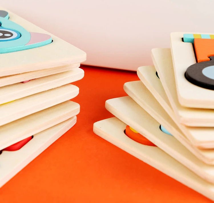 Quebra - Cabeça 3D de Madeira Educativo Infantil - Animais e Veículos Coloridos Montessori - Cuidarte Integral