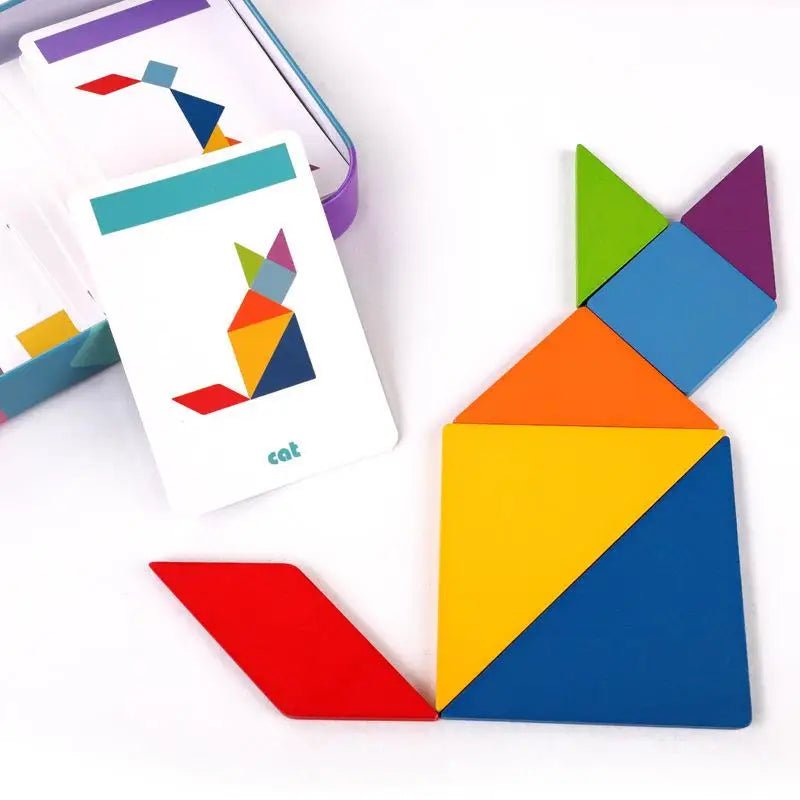 Quebra - cabeça de madeira magnético Tangram brinquedos educativos Montessori - 3 anos + - Cuidarte Integral