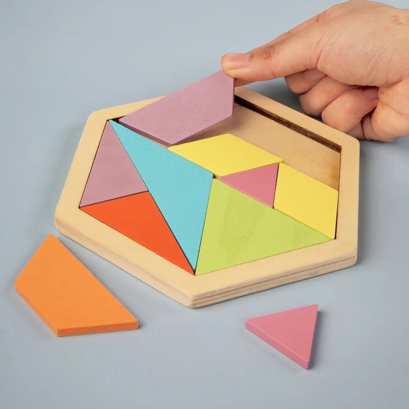 Quebra - cabeças educativo tangram montessori 3d hexagonal - (3 A 12 ANOS) - Cuidarte Integral