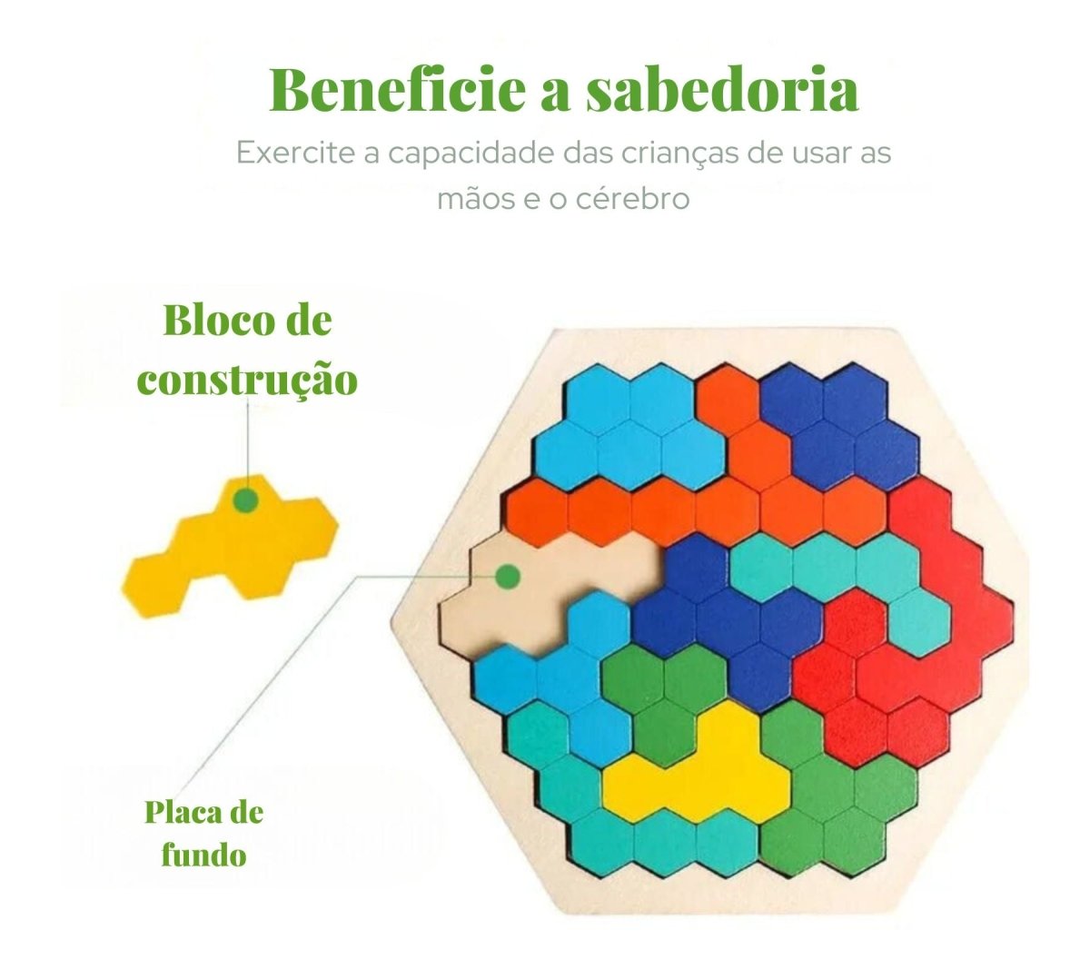 Quebra - cabeças educativo tangram montessori 3d hexagonal - (3 A 12 ANOS) - Cuidarte Integral