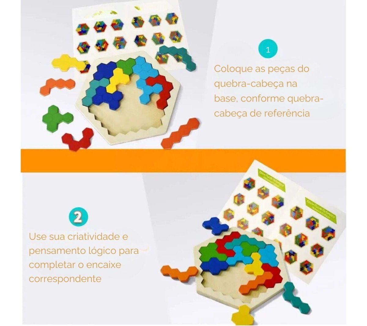 Quebra - cabeças educativo tangram montessori 3d hexagonal - (3 A 12 ANOS) - Cuidarte Integral