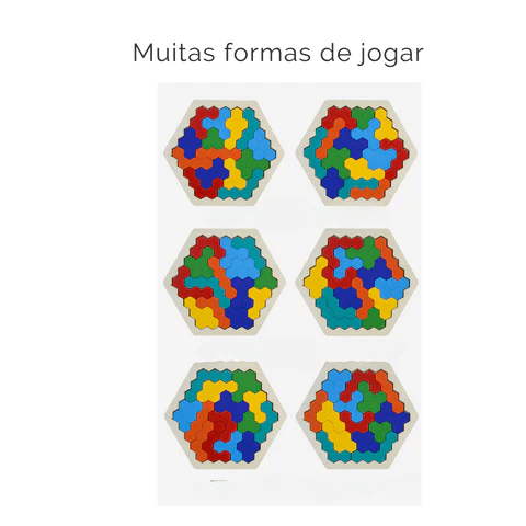 Quebra - cabeças educativo tangram montessori 3d hexagonal - (3 A 12 ANOS) - Cuidarte Integral