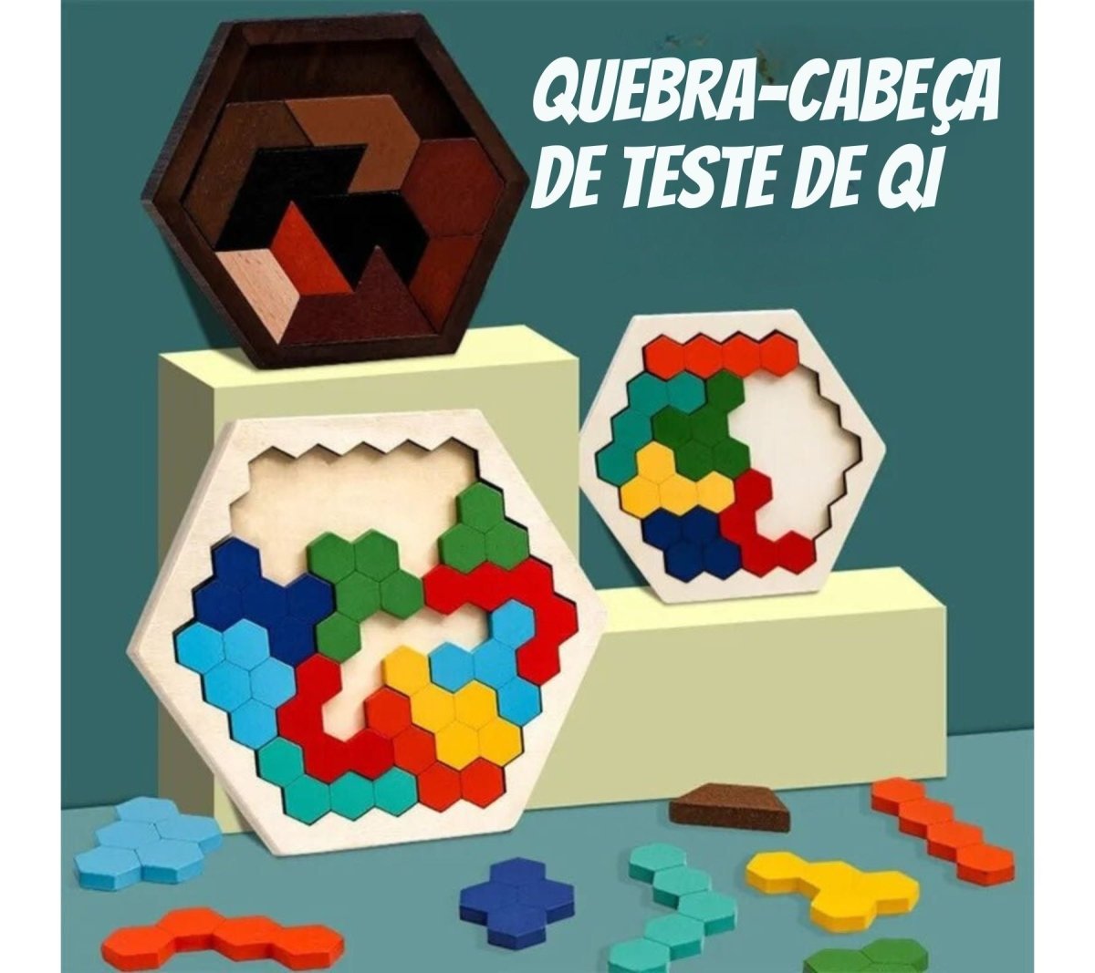 Quebra - cabeças educativo tangram montessori 3d hexagonal - (3 A 12 ANOS) - Cuidarte Integral