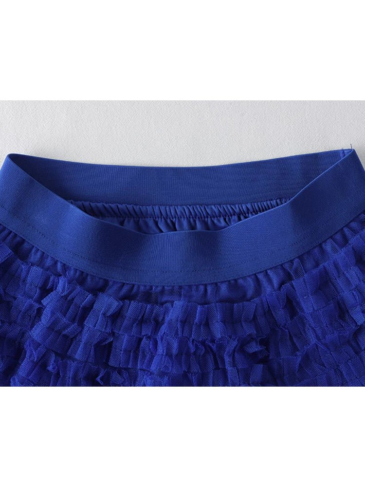 Saia Longa de Tule em Camadas Plissada Cintura Alta Feminina Boho Chic - Cuidarte Integral