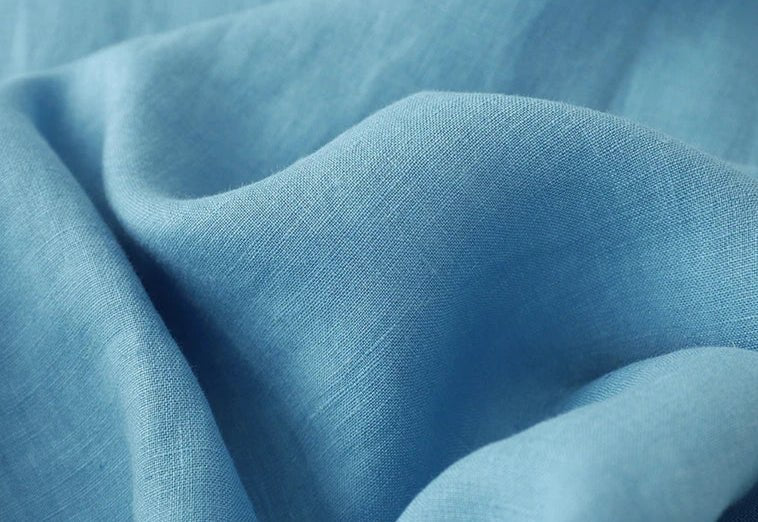 Vestido Feminino Longo Azul de Algodão e Linho – Casual, meia manga - Cuidarte Integral