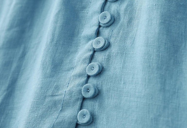 Vestido Feminino Longo Azul de Algodão e Linho – Casual, meia manga - Cuidarte Integral