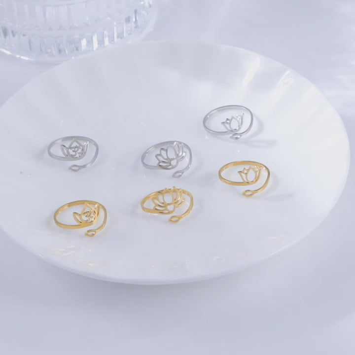 Anel de aço inoxidável Flor de Lótus